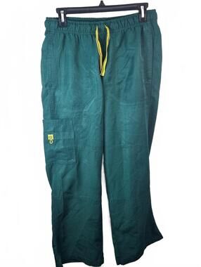 Green Elastic Waist Polyester Scrubs Pants with Yellow Drawstring